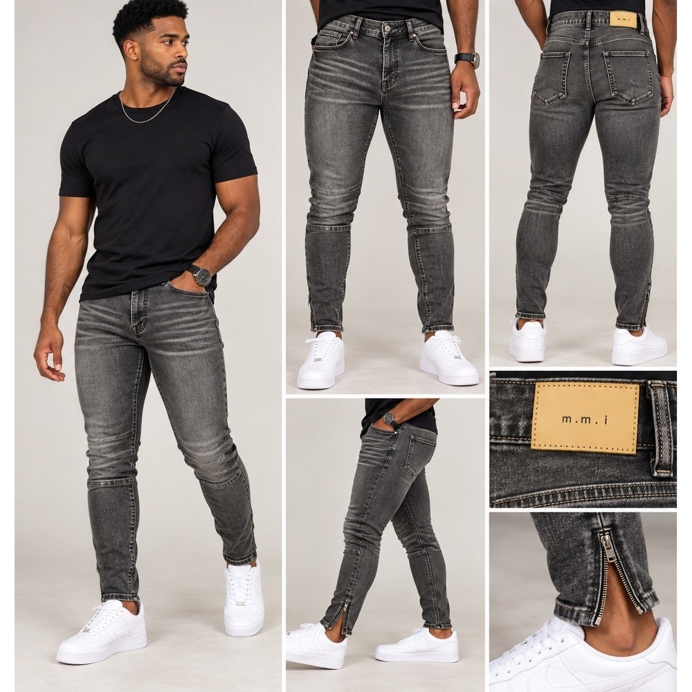 m.m.i Men Skinny Gray Distressed Ankle Zip Denim Jeans Size 31